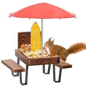 Squirrel & Chipmunk Miniature Picnic Table - Feeder w/Corn Cob Holder & Umbrella